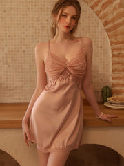 Vintage Cream | Twist-Front Lace & Mesh Satin Robe Set