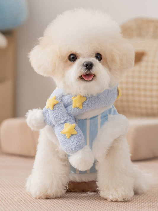 Blue Striped Starry Fleece Dog Vest with Scarf