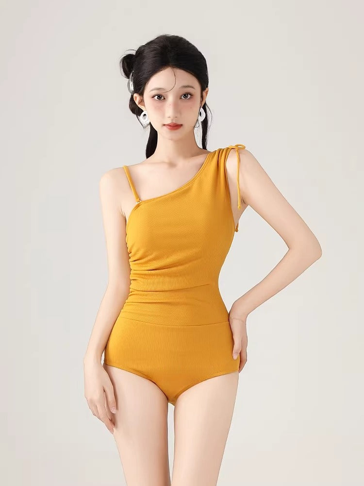 Yellow Ruched Two-Piece Swimsuit Set