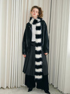 Black White Striped Faux Fur Knit Scarf