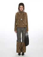 Y2K Faux Fur Panel Zip-Up Cardigan - TEVQA