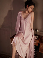 Satin Lace Nightgown and Robe Set - View 7 | TEVQA