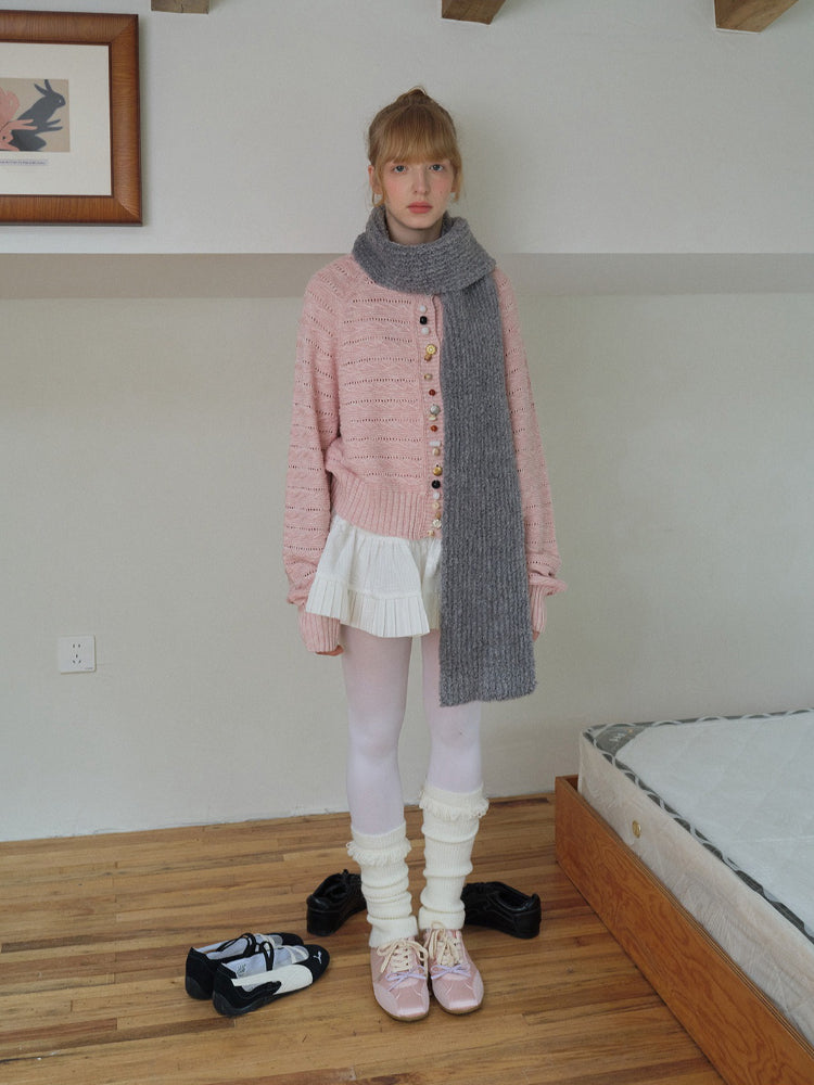 Soft Bouclé Wool Blend Knit Scarf
