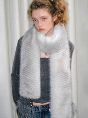 Silver Snow Faux Fur Scarf Extra Long Winter Neck Warmer