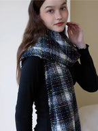 Oversized confetti knit scarf with rainbow speckles and fringe detail - View 15 | TEVQA