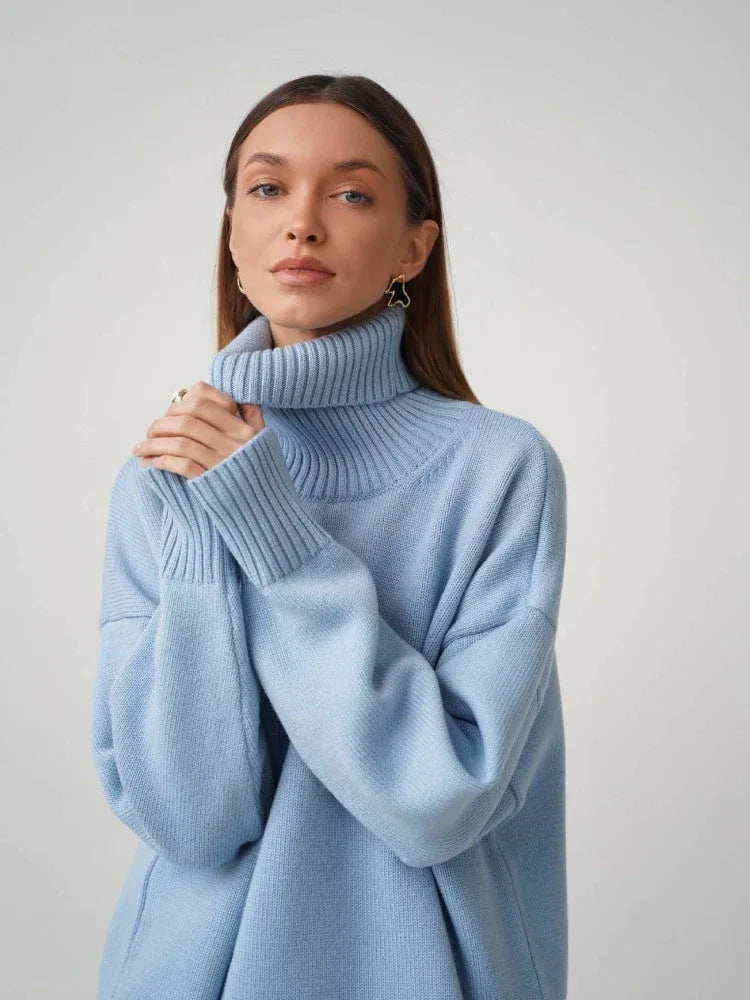 Classic Oversized High Neck Knit Sweater - TEVQA