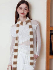 Y2K Fuzzy Striped Skinny Scarf - TEVQA