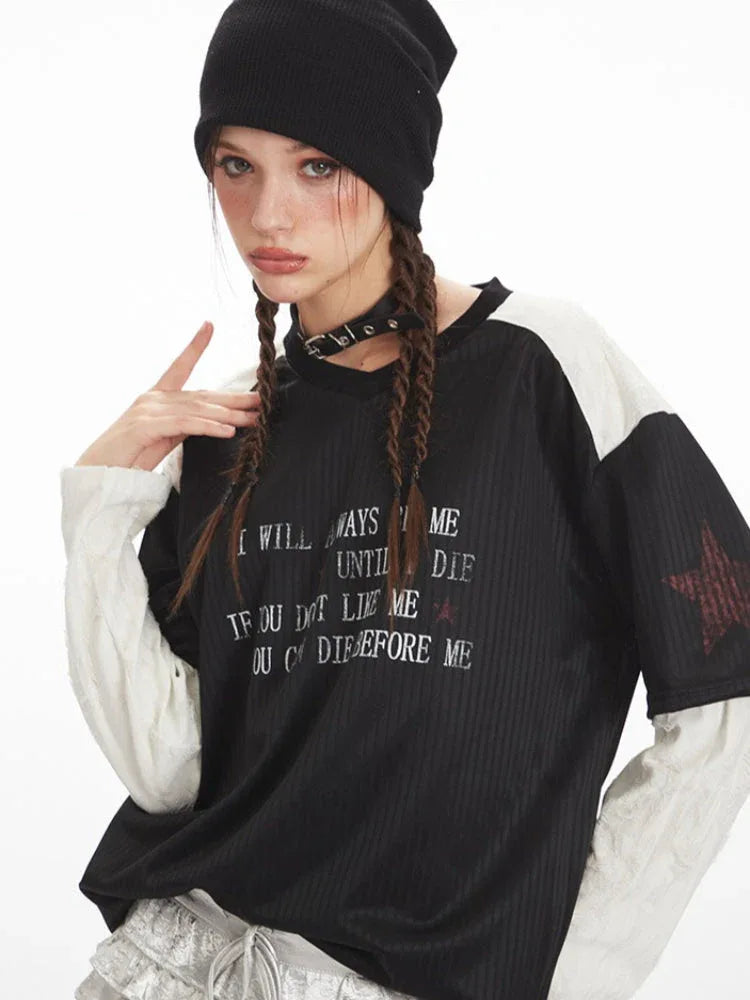 Close-up of the person's face and upper body, highlighting the layered shirt, choker, and beanie.