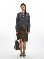 Coquette Grey Pearl Star Fuzzy Cardigan - TEVQA