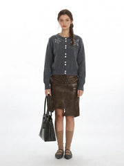 Coquette Grey Pearl Star Fuzzy Cardigan - TEVQA