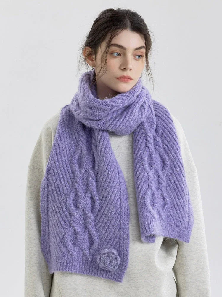 Vintage Rose Cable Knit Scarf - TEVQA