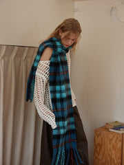 Acubi Style Blue & Teal Plaid Scarf