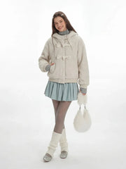Cream Teddy Fleece Toggle Coat - TEVQA