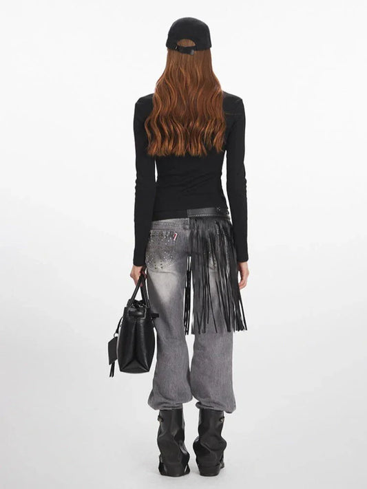 Y2K Grunge Distressed Zip-Up Top - TEVQA