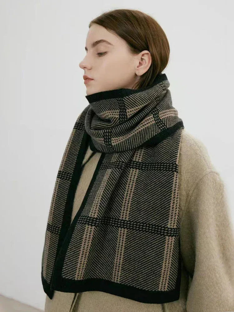 Vintage Houndstooth Plaid Scarf - TEVQA