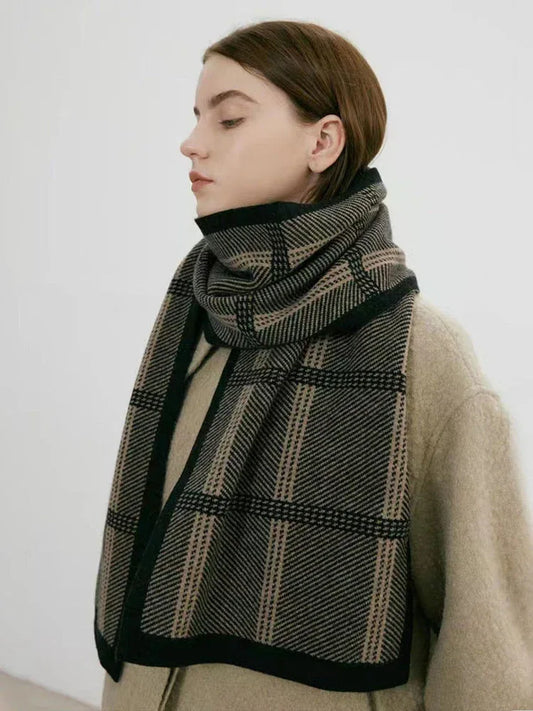 Vintage Houndstooth Plaid Scarf - TEVQA