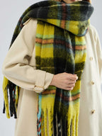 Chunky brushed plaid scarf in yellow multi - View 6 | TEVQA