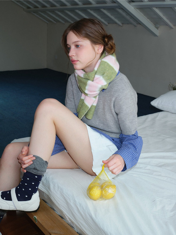 Blue & Navy Striped Fuzzy Knit Neckwarmer