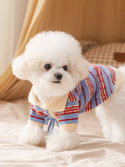 Brown Striped Knit Pet Sweater with Lace-up Collar