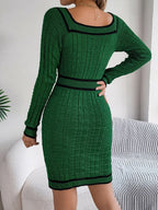Vintage Red Square Neck Knit Dress - TEVQA