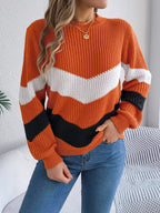 Women's Color Block Chevron Knit Sweater - TEVQA