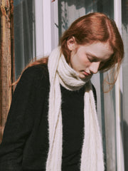 Wool Blend Cable Knit Skinny Scarf