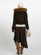 Vintage Chocolate Textured Bomber Jacket - TEVQA