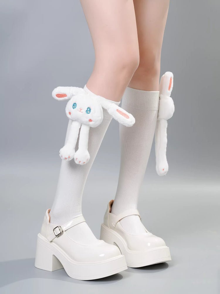 Black Knee High Socks with Removable 3D Quirky Monster Doll - TEVQA