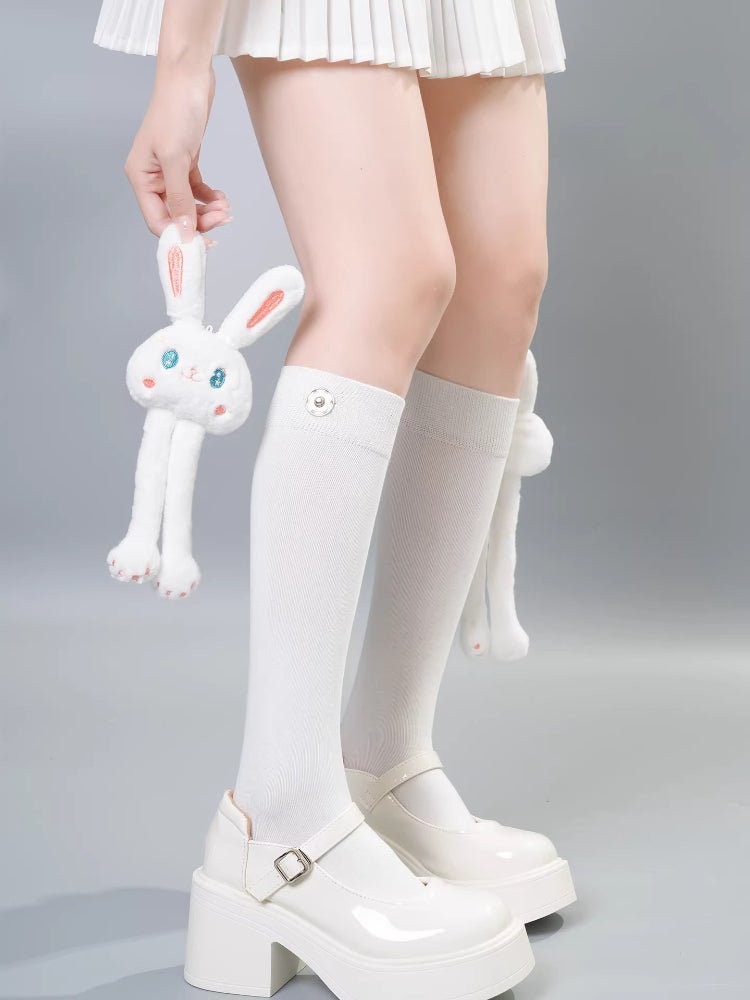 Black Knee High Socks with Removable 3D Quirky Monster Doll - TEVQA