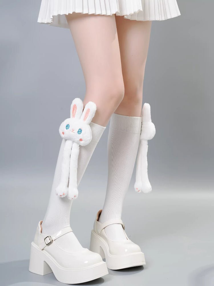 Black Knee High Socks with Removable 3D Quirky Monster Doll - TEVQA