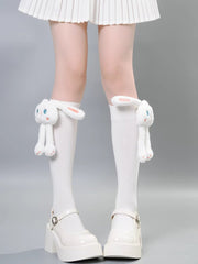 Black Knee High Socks with Removable 3D Quirky Monster Doll - TEVQA