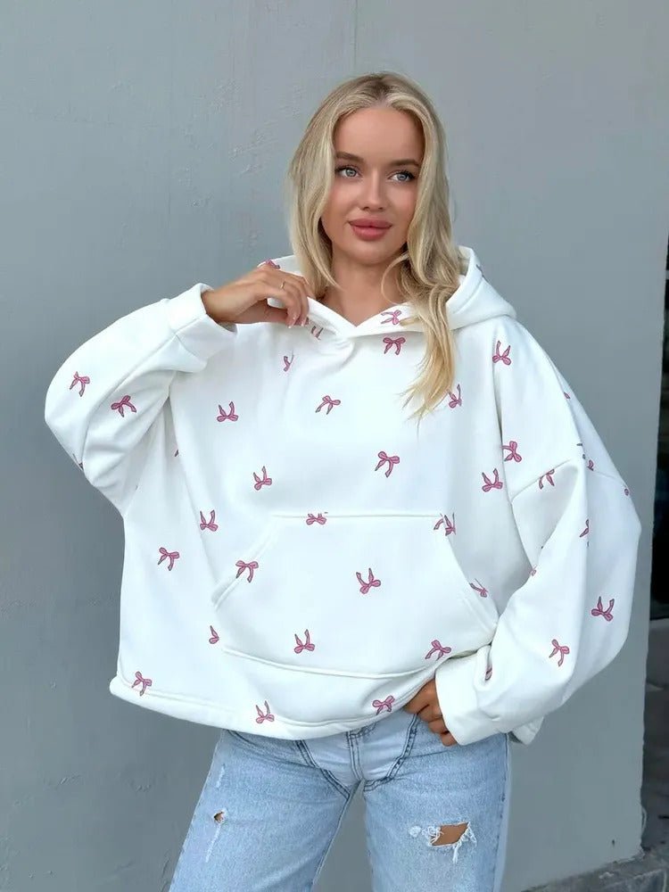 Butterfly Bow Print Oversized Hoodie - 12 - 29