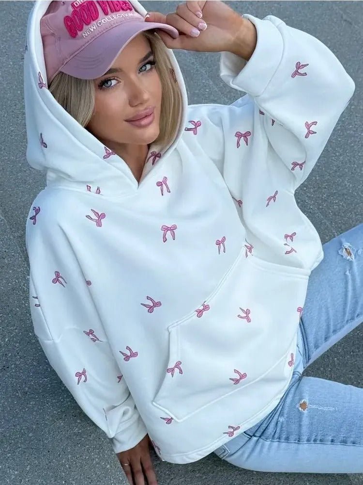 Butterfly Bow Print Oversized Hoodie - 12 - 29