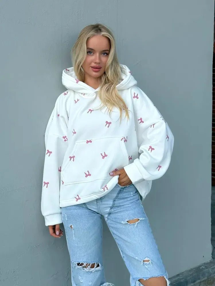 Butterfly Bow Print Oversized Hoodie - 12 - 29