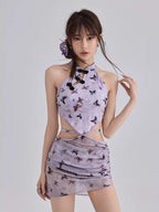 Butterfly Print Halter Swimsuit Set - View 6 | TEVQA
