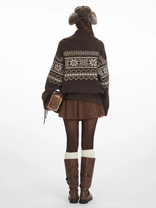 Vintage Fair Isle Toggle Button Cardigan - TEVQA