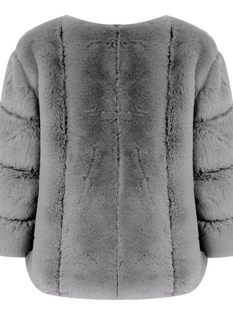Faux Fur Round Neck Cropped Jacket - View 6 | TEVQA