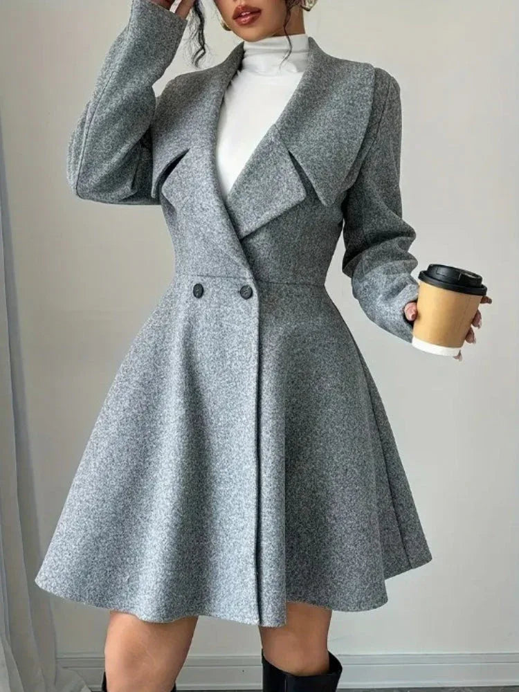 The Genevieve Fit & Flare Wool Coat Dress - TEVQA