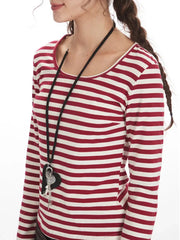 Striped long sleeve scoop neck top - View 6 | TEVQA