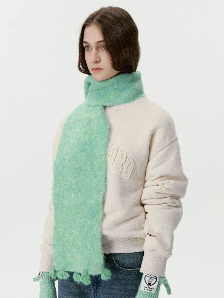 Bouclé Knit Skinny Scarf with Tassels Secondary image