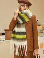 Oversized knit scarf with block stripes and fringe - View 20 | TEVQA
