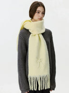Wool Blend Pearl Bow Scarf - TEVQA