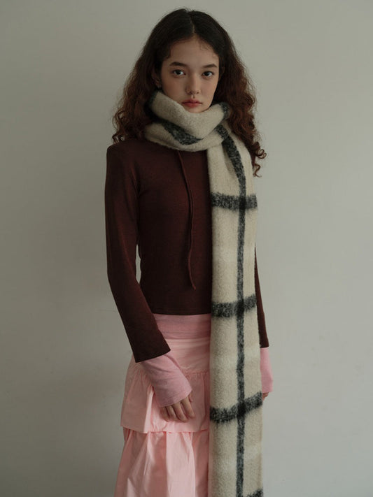 Retro Windowpane Check Wool Blend Scarf