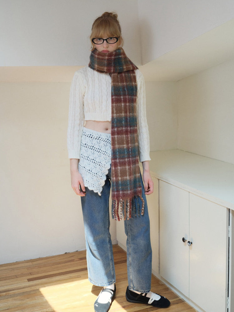 Mohair Wool Blend Plaid Scarf