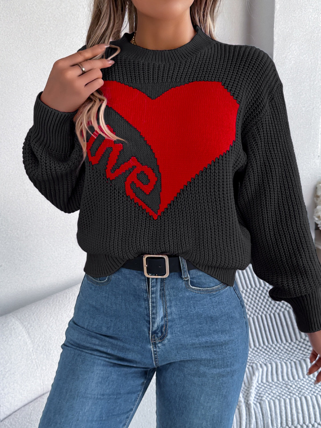 Romantic Pink Heart LOVE Knit Sweater