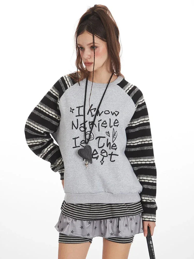 Y2K Grunge Graffiti Graphic Sweatshirt - TEVQA