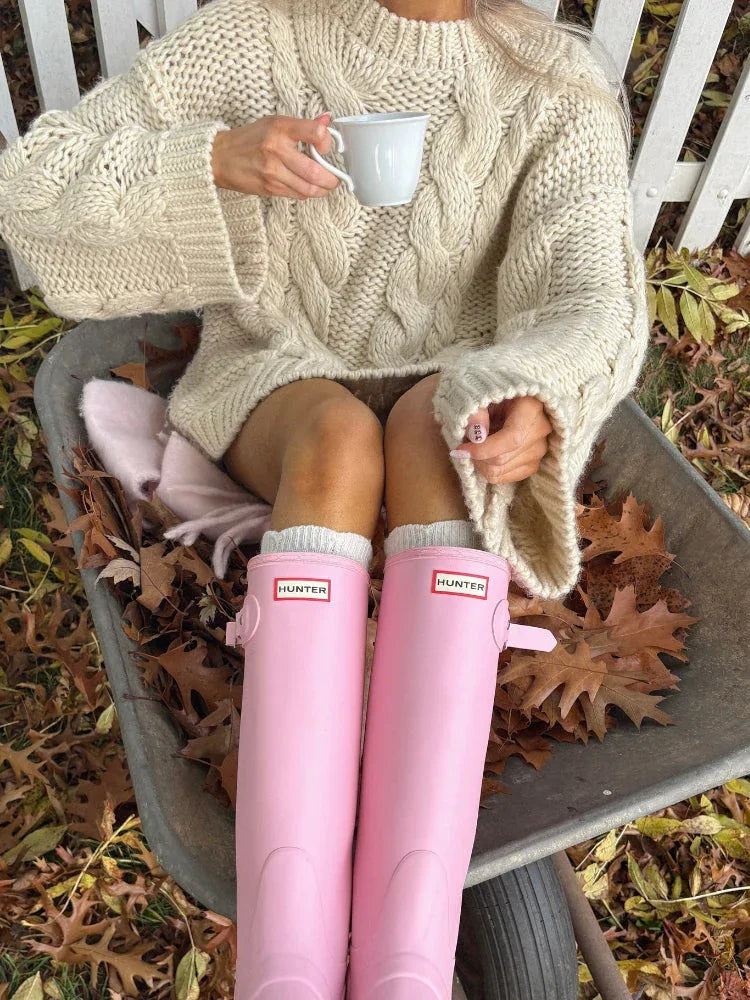 Dreamy Pink Chunky Cable Knit Sweater - TEVQA