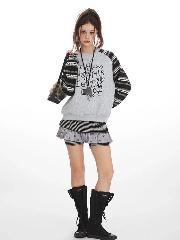 Y2K Grunge Graffiti Graphic Sweatshirt - TEVQA