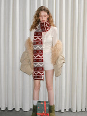 Red Fair Isle Pattern Chunky Knit Holiday Scarf