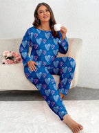 Plus Size Pink Heart Print Jogger Pajama Set - View 17 | TEVQA